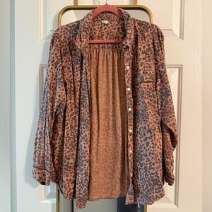 aerie Leopard Print Button-Up Sleep Shirt